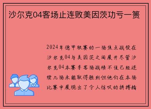 沙尔克04客场止连败美因茨功亏一篑